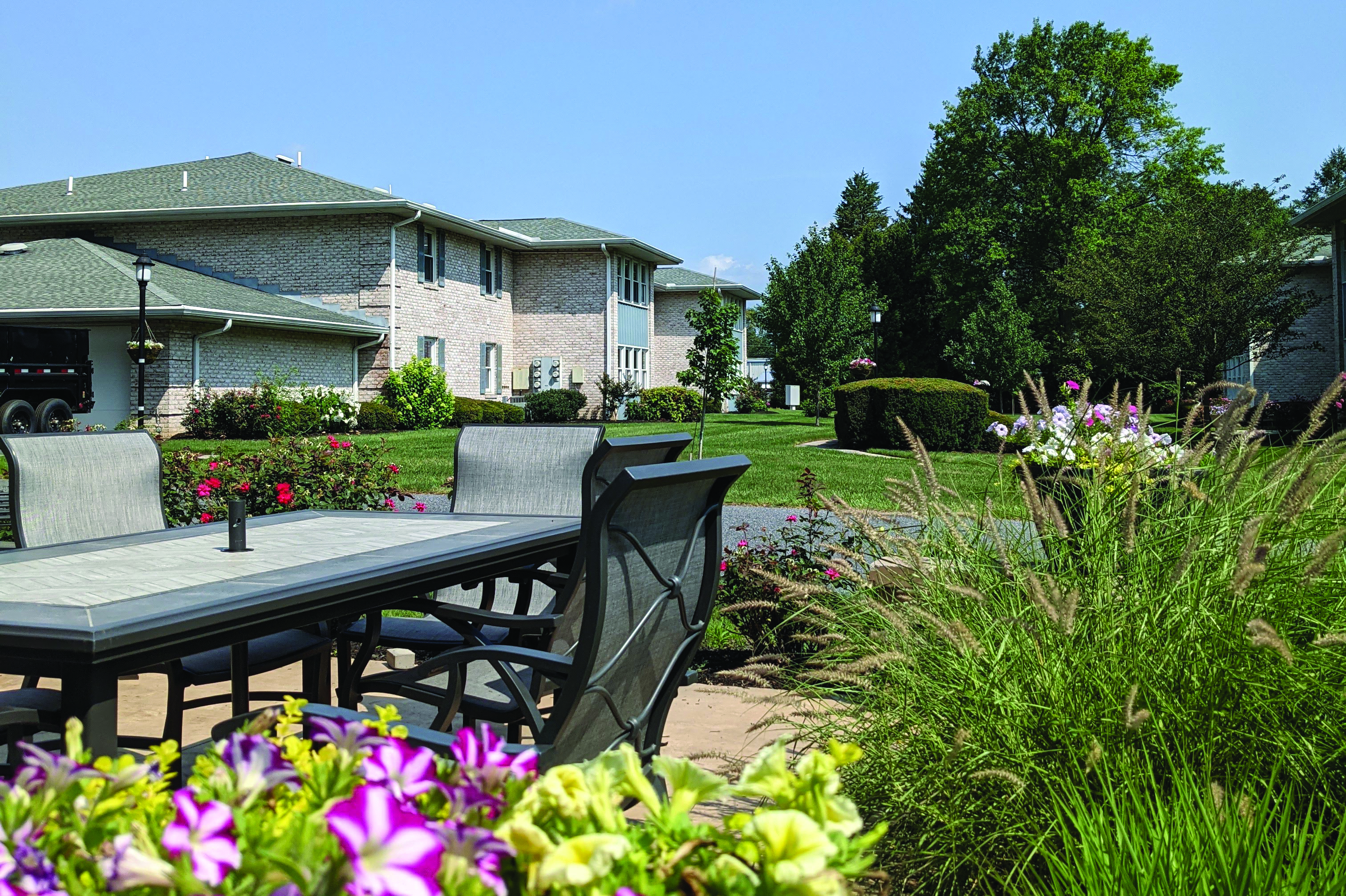 Beautiful landscaping around the apartments